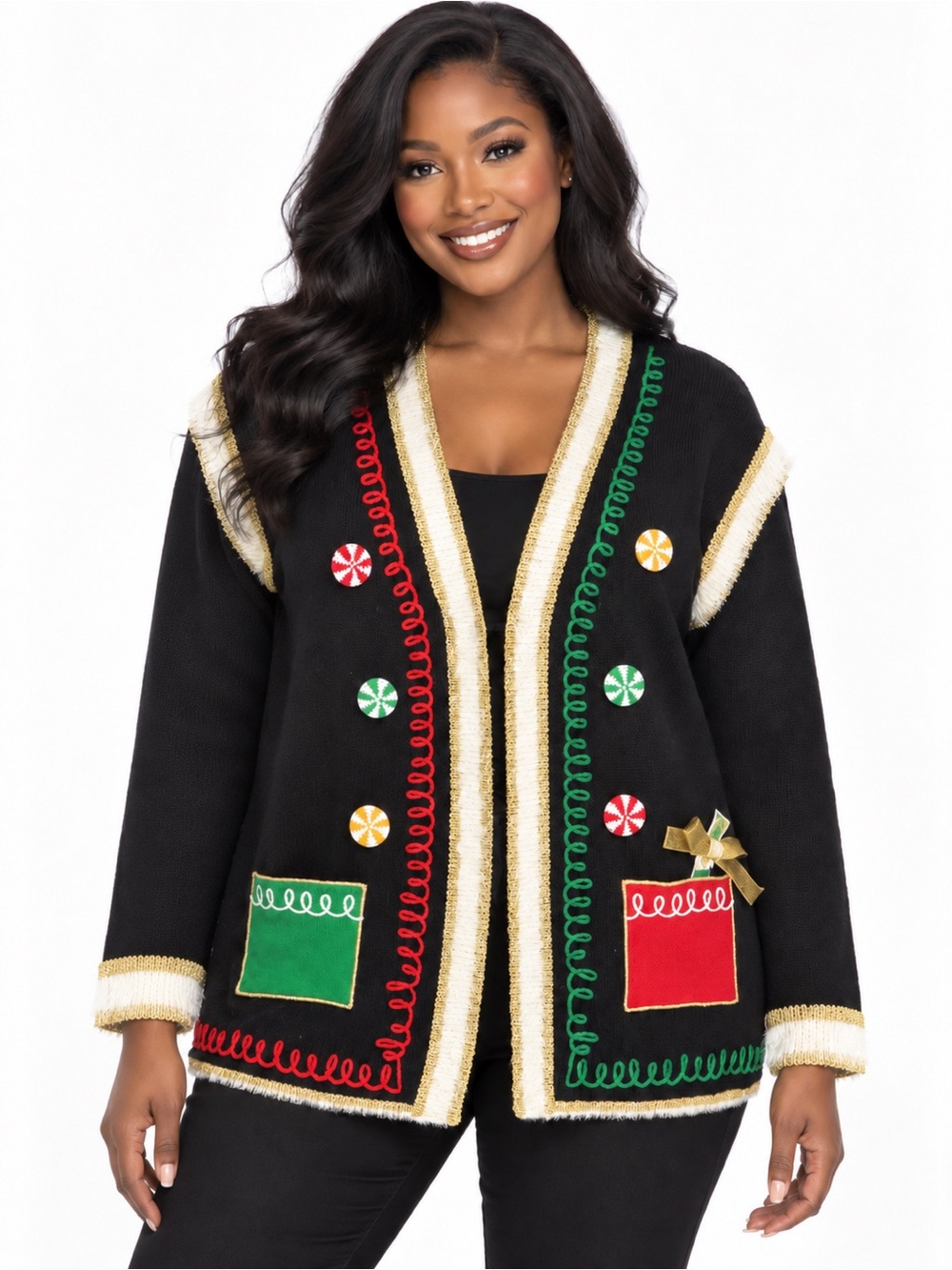 MerryWear Women’s Large Christmas Cardigan Christmas Holiday Sweater Black